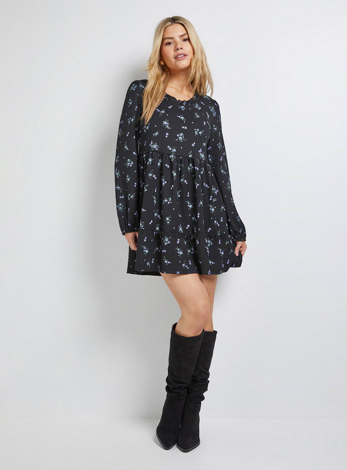 DOROTHY PERKINS Floral Tiered Scoop Neck Jersey Smock Mini Dress 12 - Image 4